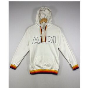 Retro Rainbow Aldi Gear Mens Size Small White Logo Pullover Hooded Sweatshirt